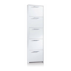 Scarpiera Asclepio, Mobile multiuso da ingresso a 5 ante, Armadio moderno portascarpe a ripiani, 100% Made in Italy, 50x18h178 cm, Bianco