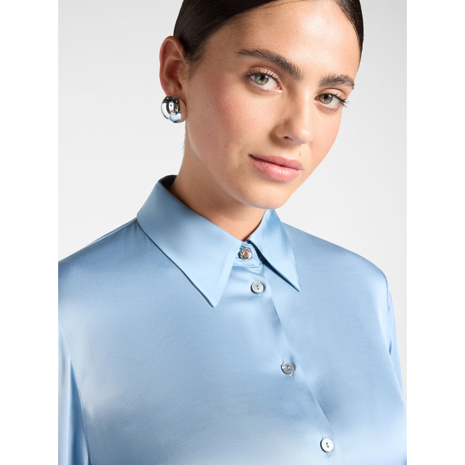 Elena Mirò - Camicia in raso di viscosa stretch - Azzurro