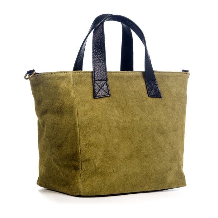 FIRENZE ARTEGIANI Cassandra Borsa tote da donna Vera pelle scamosciata Made in Italy 34x14x22 Cm. Colore: verde oliva