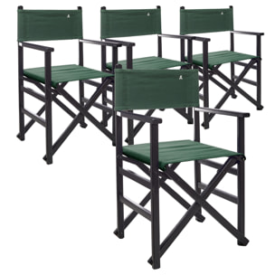 Set de 4 sillones director plegables estructura color wengué y lona color verde oscuro