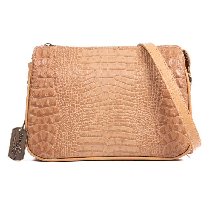 Arzergrande borsa a tracolla in pelle autentica dollaro con parte frontale incisa coccodrillo