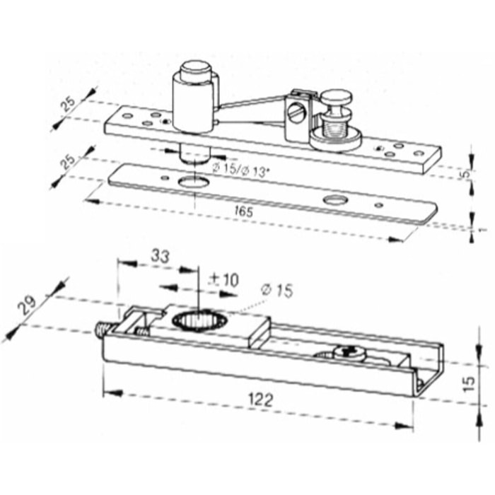 Ensemble supérieur droit extra-plat NORMBAU - Double action standard - 311MDSEP