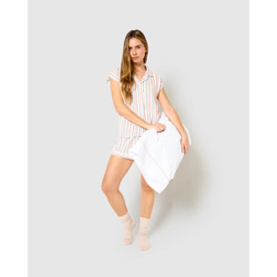 Pigiama corto a camicia in viscosa a righe rosa serene