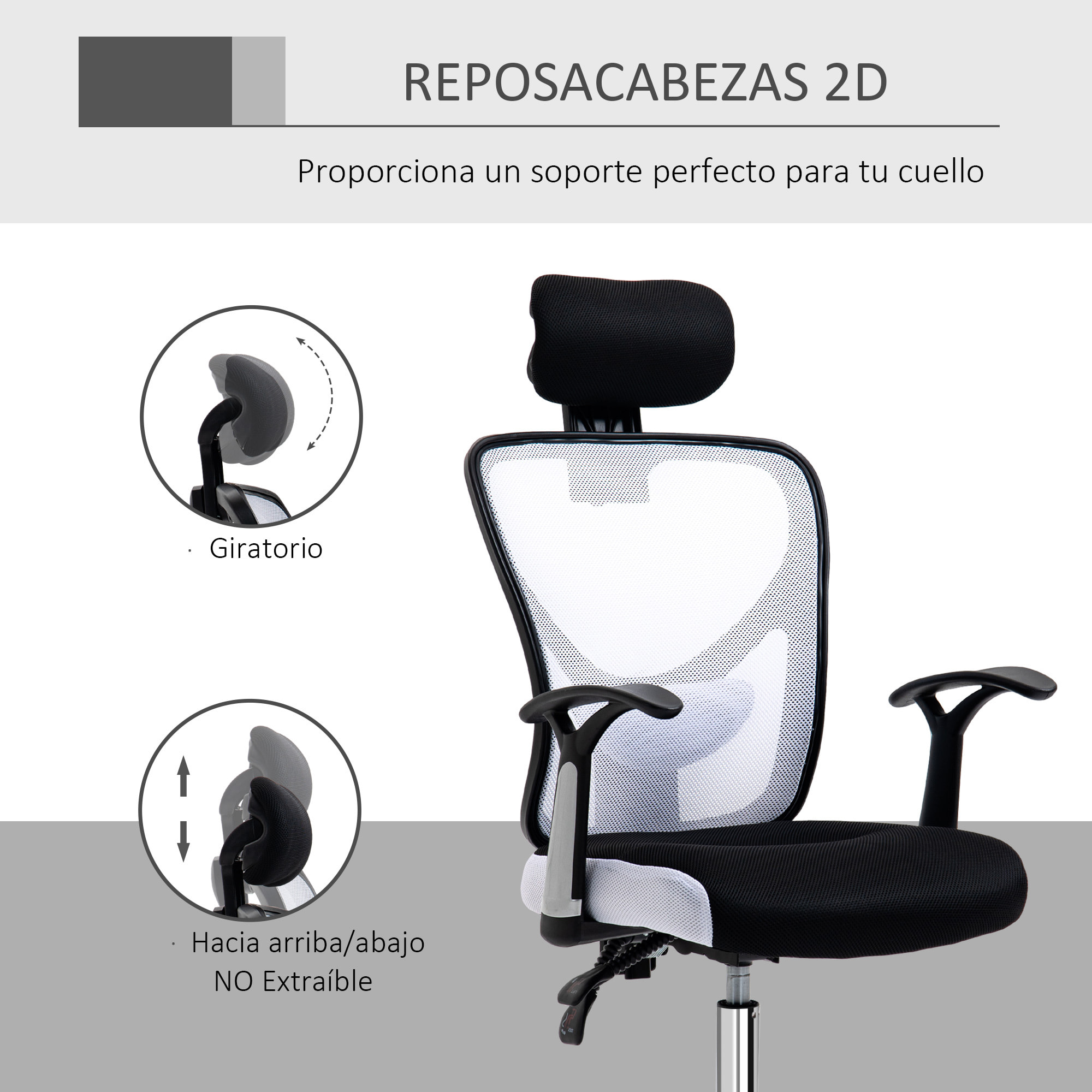 Vinsetto Silla de Oficina Ergonómica Silla Escritorio Giratoria con Altura Ajustable Función Reclinable Reposacabezas Regulable y Soporte Lumbar 65x67x108-118 cm Blanco