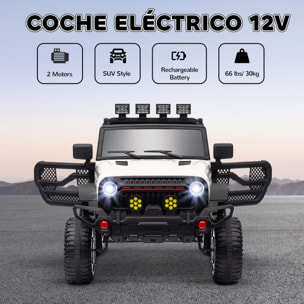 Coche Eléctrico para Niños de +3 Años Carro Eléctrico Infantil Todoterreno de Batería 12V con Mando a Distancia Ruedas Amortiguadas Faros LED Bocina Música Blanco