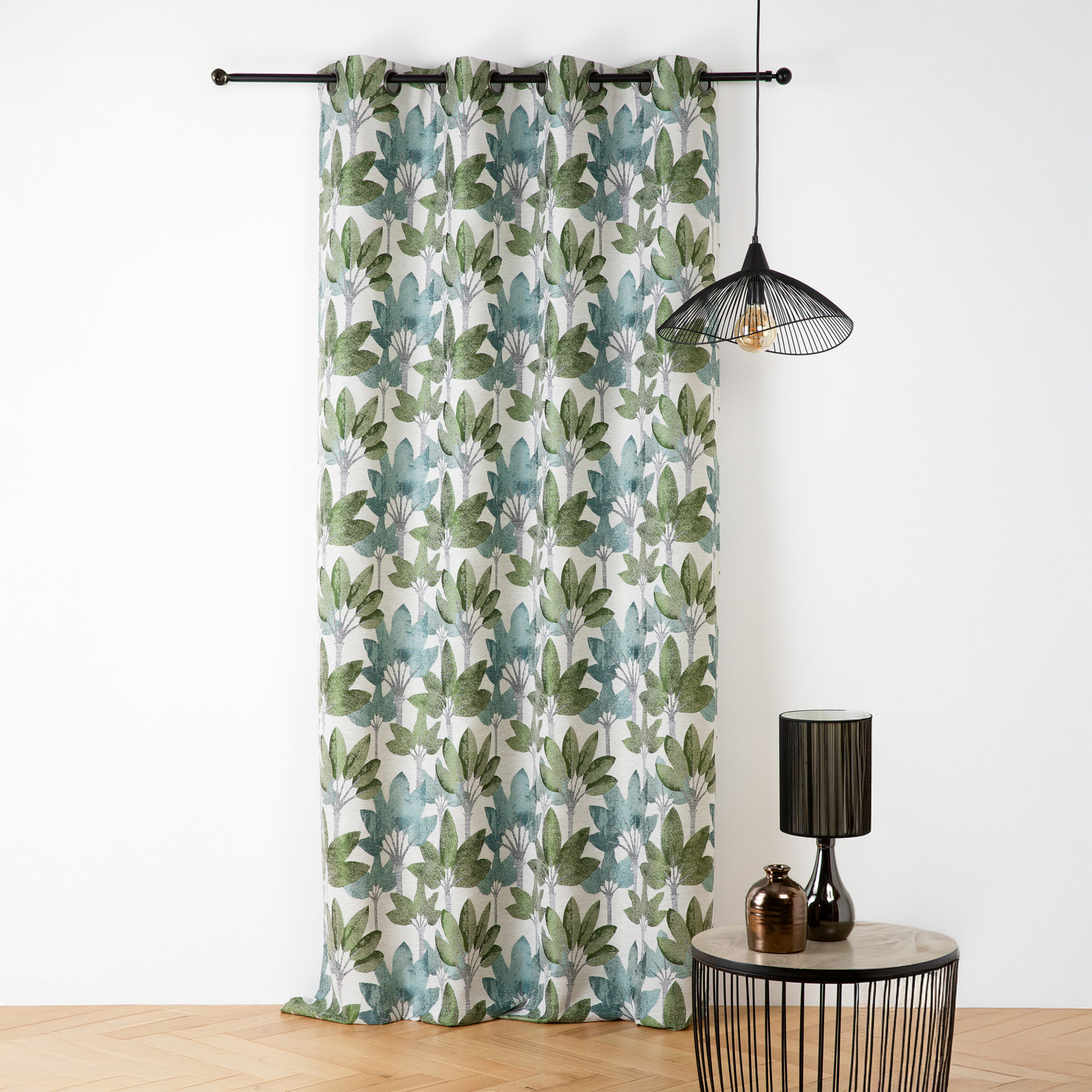 Rideau à oeillets jacquard motif végétal - Vert