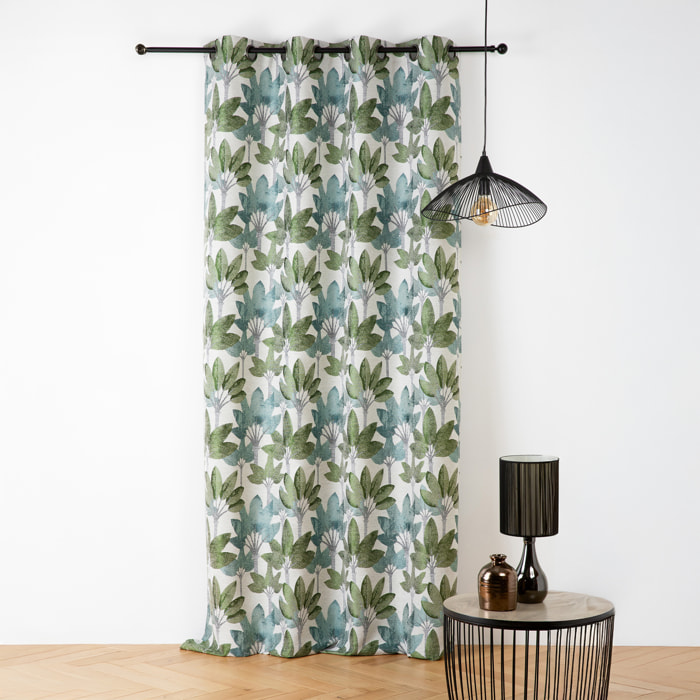 Rideau à oeillets jacquard motif végétal - Vert