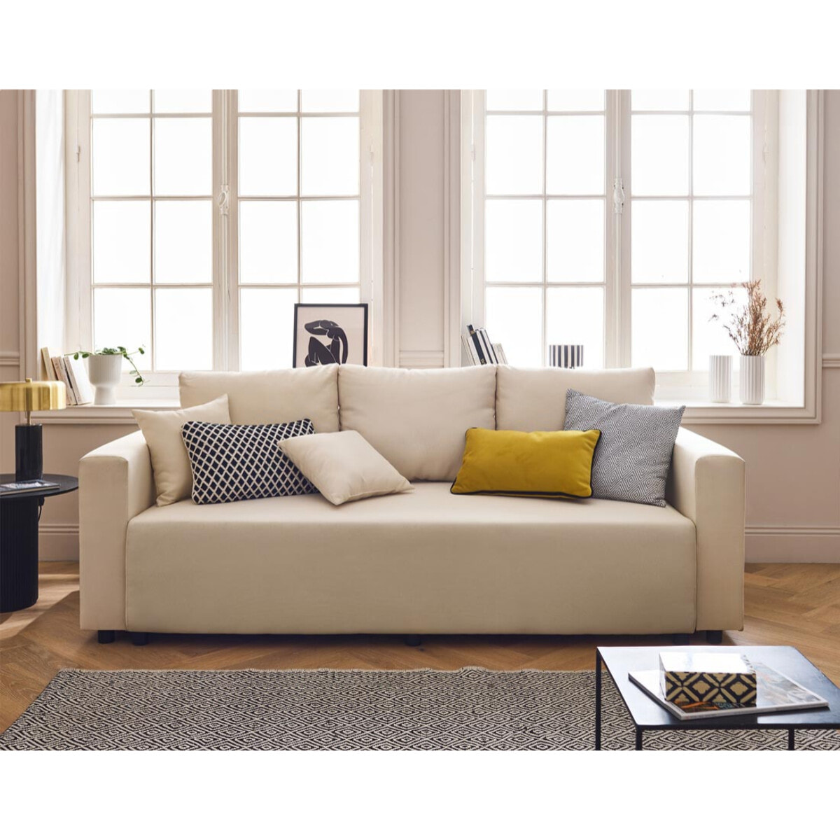 Regala - canapé 3 places - convertible avec coffre - en tissu - Beige