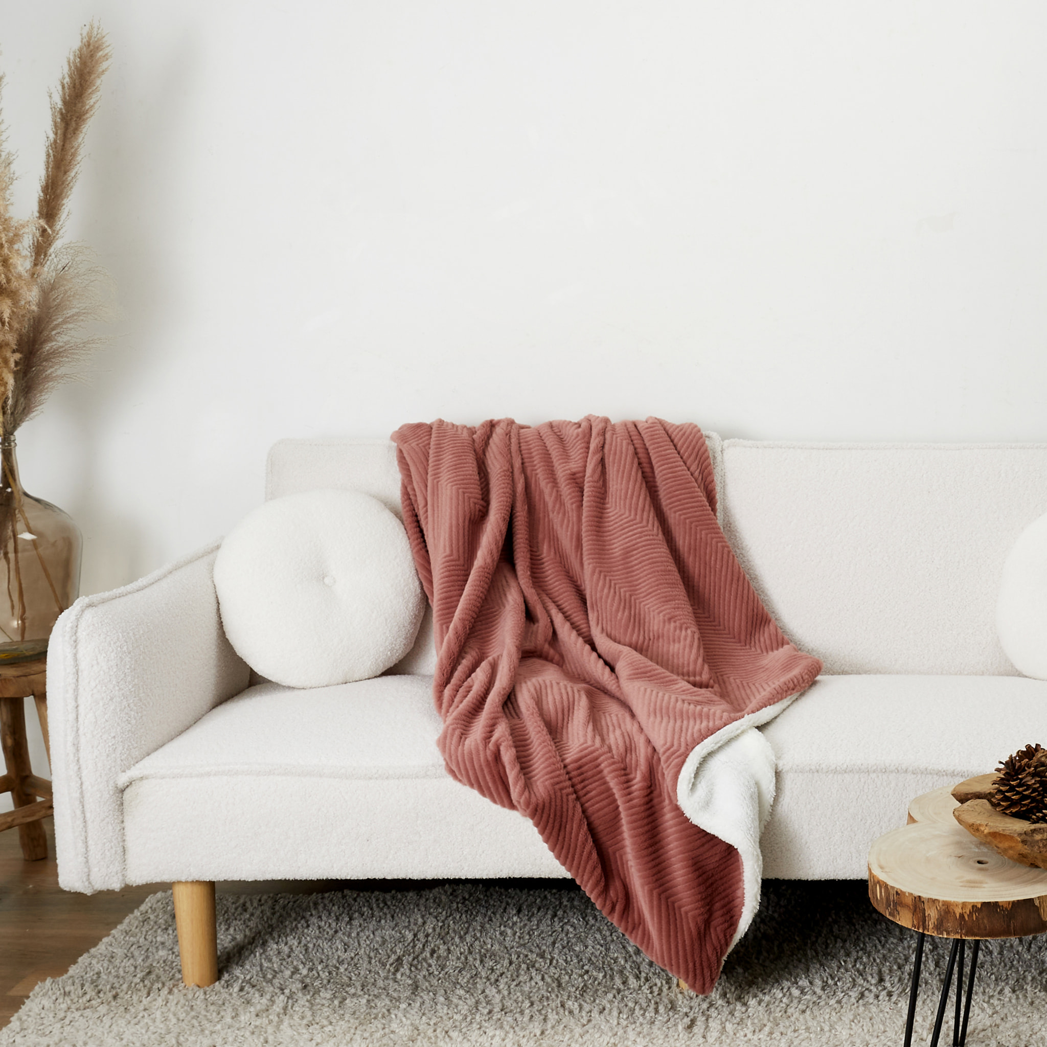 Plaid - HOME DECO FACTORY - Imitation Fourrure - Rose