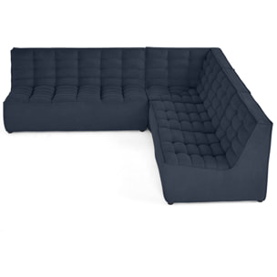 Ellie - canapé modulable d'angle réversible 5 places en velours texturé - Bleu marine