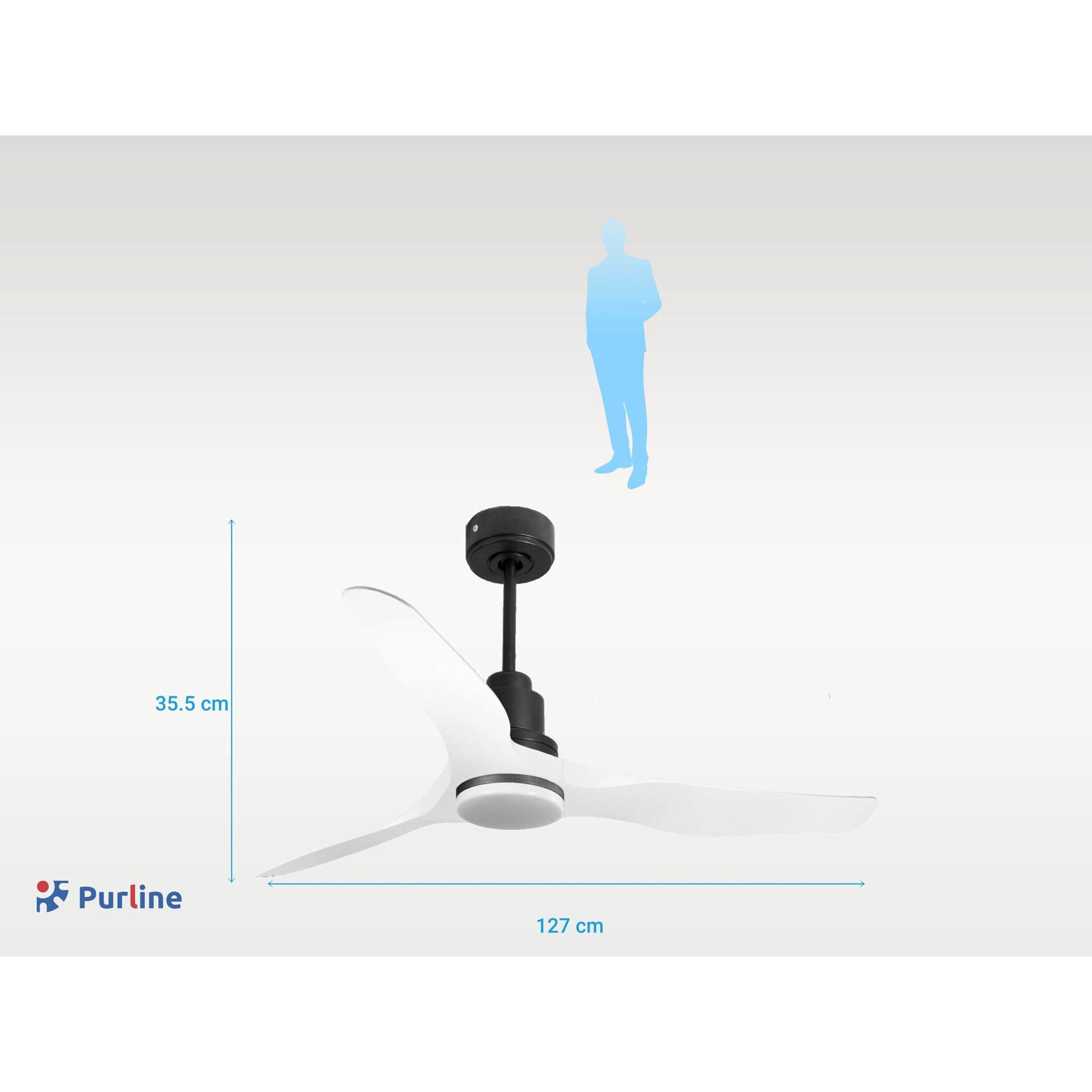 Ventilador de techo Modo Invierno/Verano Termostato Dimable Wifi Motor DC Techos Inclinados Mando a Distancia Luz tres tonos Adaptador 2/3 Aspas Hypersilence ThassosD127C04LED64623 PURLINE