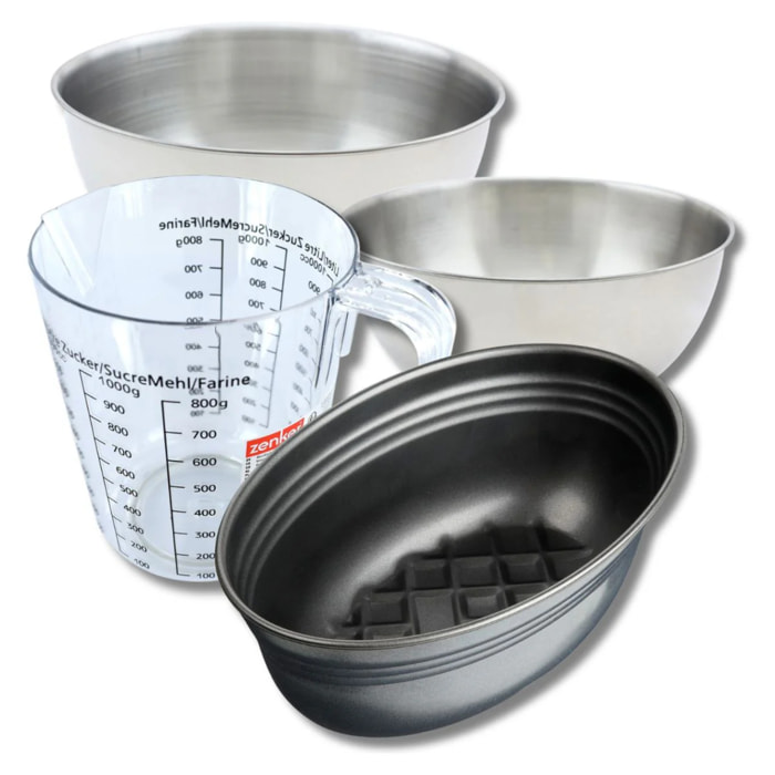 Set pâtisserie avec moule à pain ovale 26 cm, 2 bols à mixer, verre mesureur et spatule Zenker