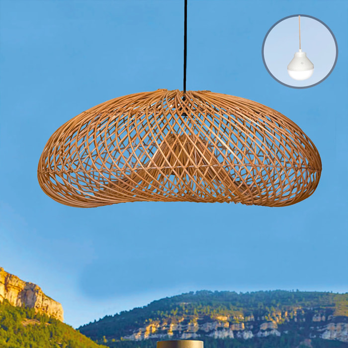 Suspension SEVIA NOMAD en rotin naturel style bohème avec ampoule LED blanc/RGB nomade