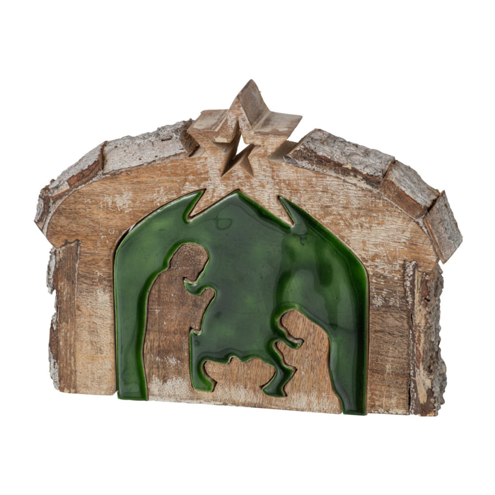 J-Line Crèche écorce - bois de manguier - naturel/vert foncé - medium