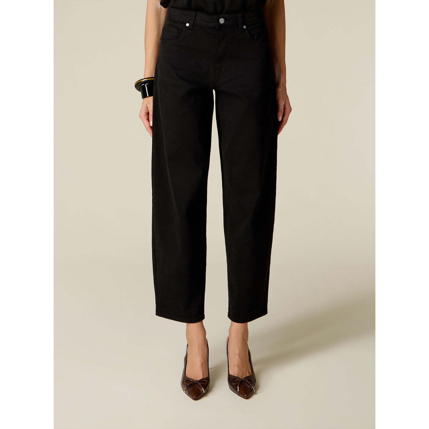Oltre - Pantaloni barrel misto cotone e lyocell - Nero