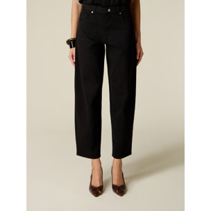 Oltre - Pantaloni barrel misto cotone e lyocell - Nero