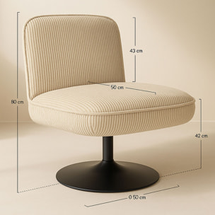 Fauteuil pivotant en velours beige et pied en métal noir FUNKY