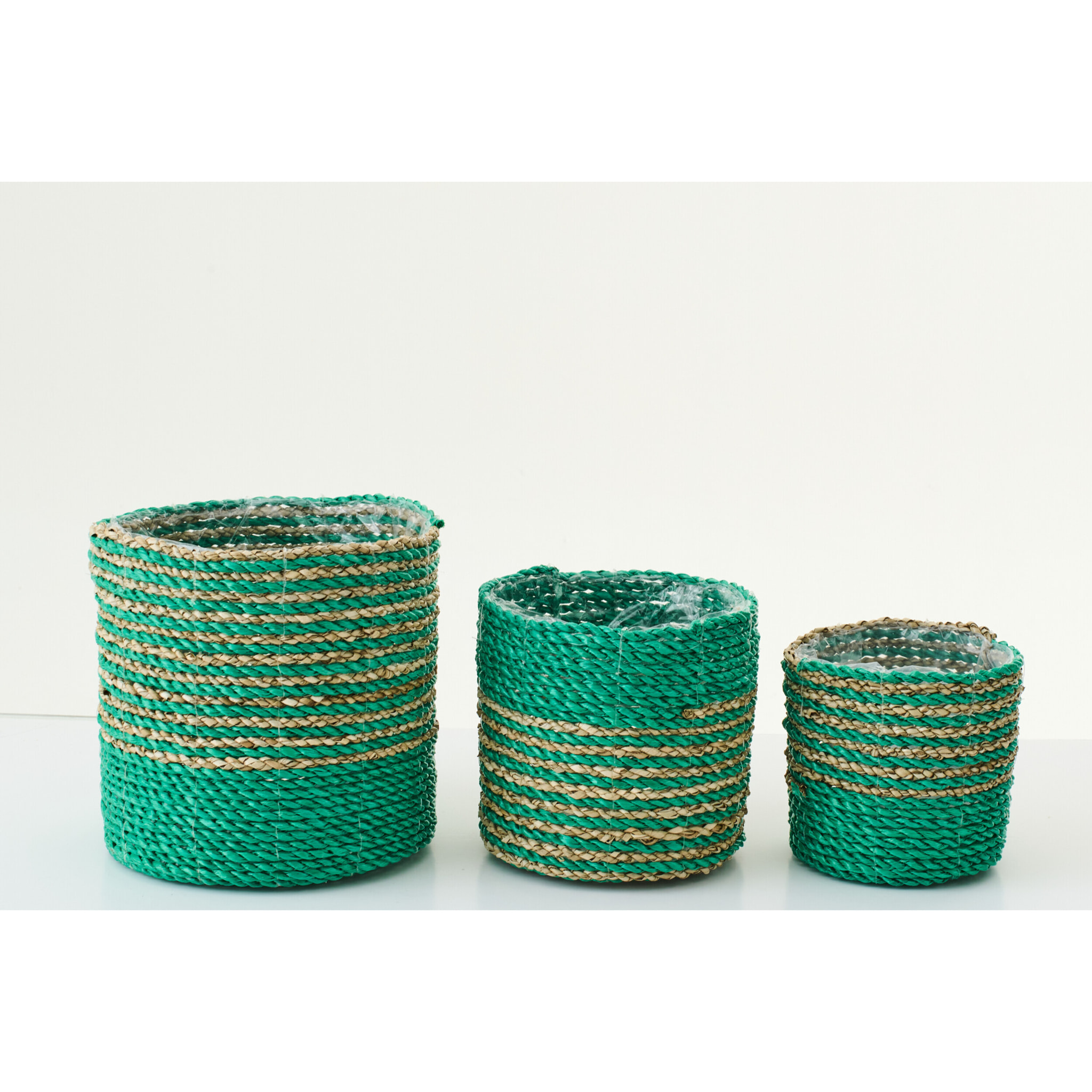J-Line Cache-pot Ligné - jonc de mer - vert foncé/naturel - set de 3