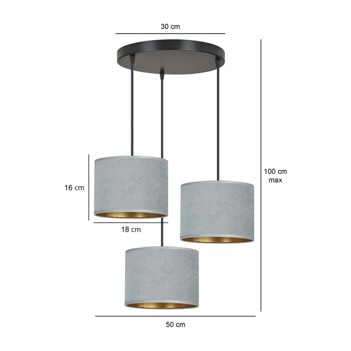 Lampada a sospensione Hilde in acciaio nero e velluto grigio