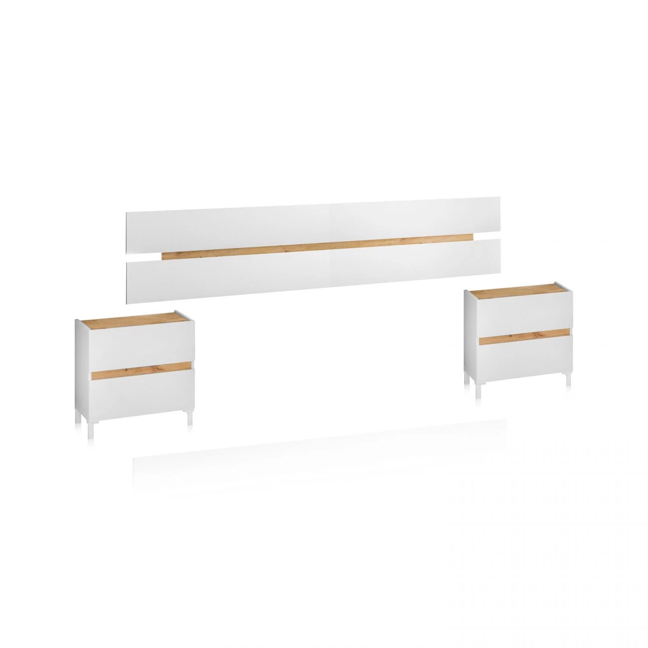 Cabecero con mesitas Ezra Blanco Artik (Blanco Mate) - Roble Nodi