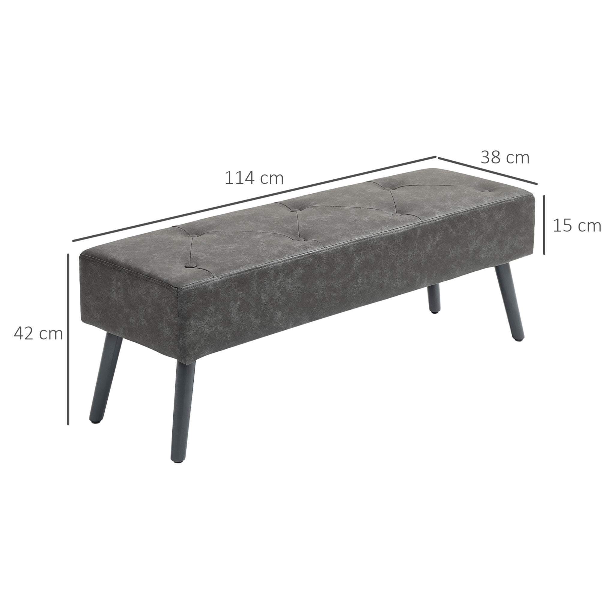 Taburete Pie de Cama Multifuncional Banco Pie de Cama Clásico Banqueta de Dormitorio con Pies de Madera y Asiento Acolchado Carga 220 kg para Entrada Pasillo 114x38x42 cm Gris