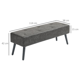 Taburete Pie de Cama Multifuncional Banco Pie de Cama Clásico Banqueta de Dormitorio con Pies de Madera y Asiento Acolchado Carga 220 kg para Entrada Pasillo 114x38x42 cm Gris