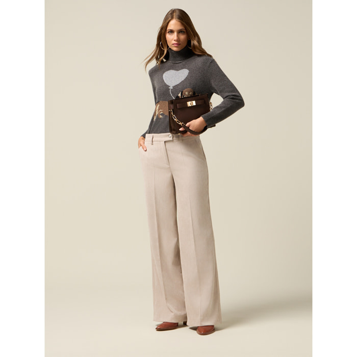 Oltre - Pantaloni palazzo in velluto a coste - Beige