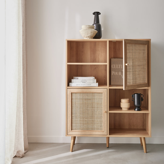 Buffet décor bois et cannage 2 portes 90cm BOHÈME
