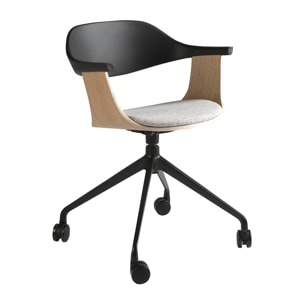 Silla oficina giratoria con asiento tapizado en tela gris claro y respaldo de pvc negro 59x50x76cm