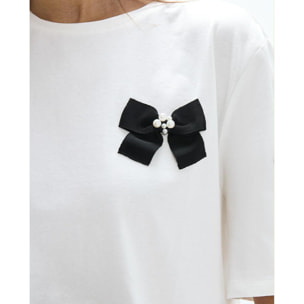 T-shirt girocollo con lacci posizionati e maniche corte