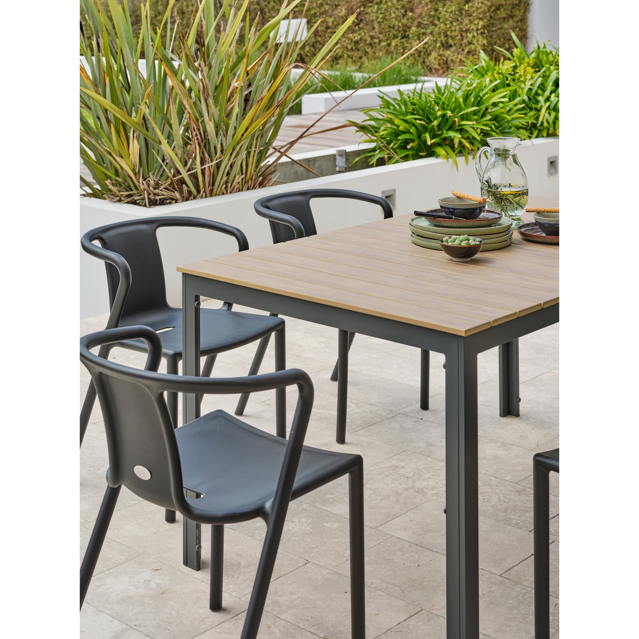 BOSTON - Ensemble repas de jardin 6 places en aluminium gris anthracite