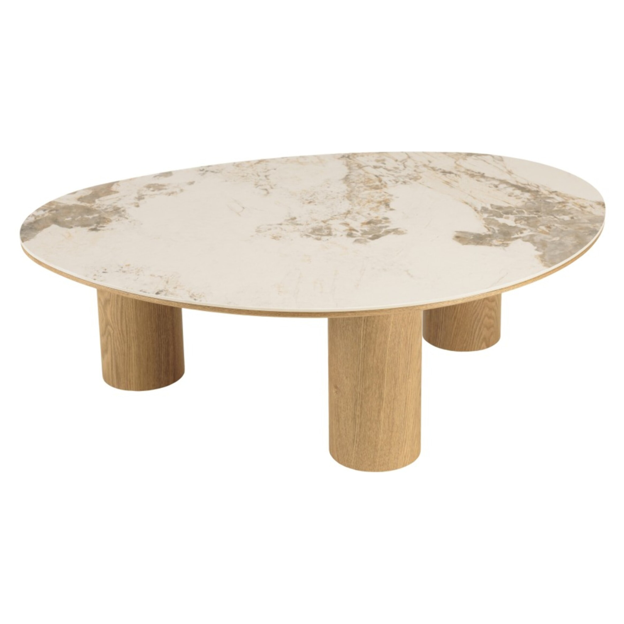 UGO - Table basse 110x80cm plateau céramique pieds bois clair UGO (2 COLIS)