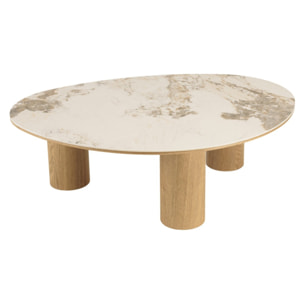 UGO - Table basse 110x80cm plateau céramique pieds bois clair UGO (2 COLIS)