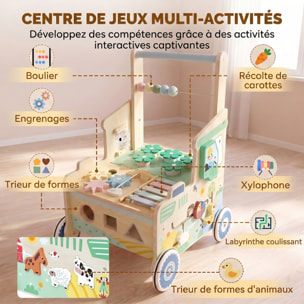 Chariot de marche en bois trotteur bébé multi-activités