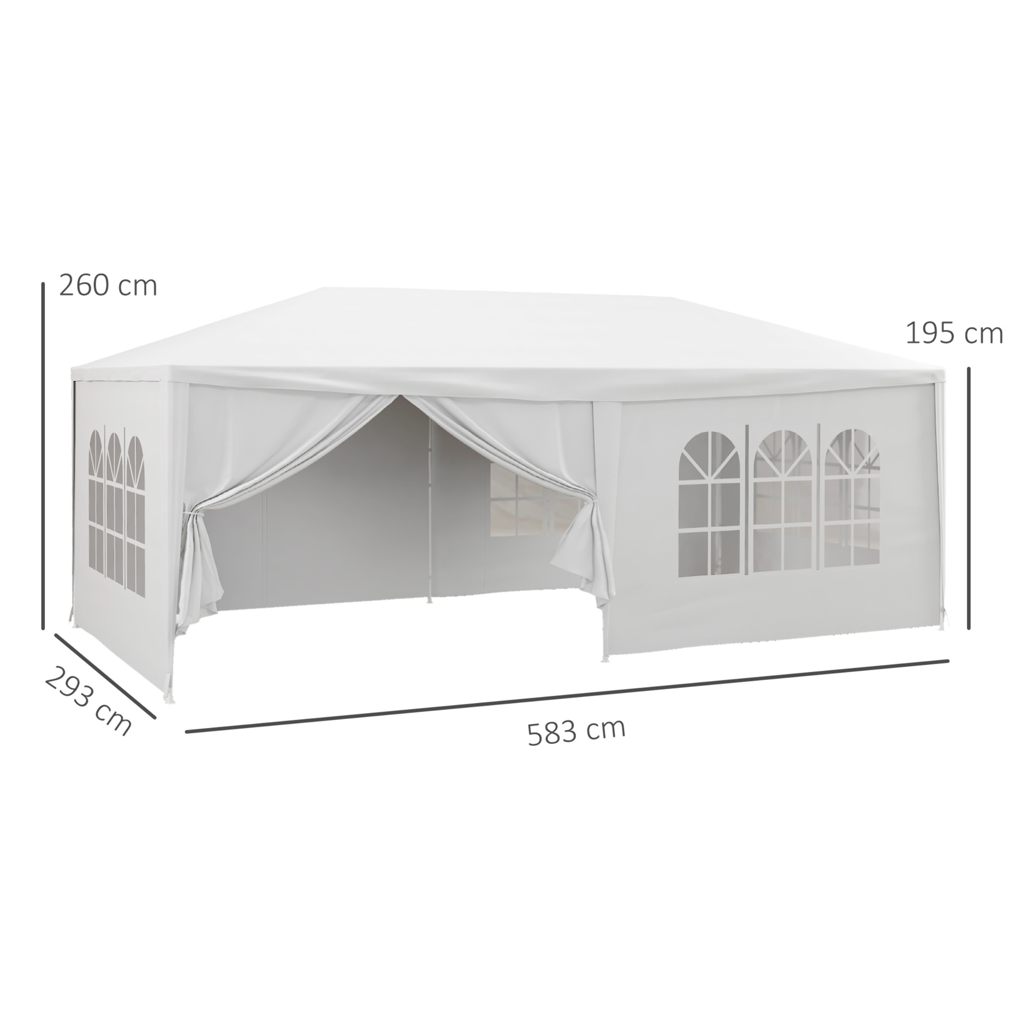 Outsunny Carpa de Jardín 6x3 m Cenador Desmontable de Exterior con 4 Ventanas 2 Puertas con Cremallera 6 Paredes Laterales e Impermeable Pabellón para Terraza Patio Playa Blanco
