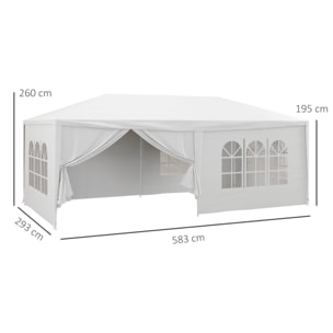 Outsunny Carpa de Jardín 6x3 m Cenador Desmontable de Exterior con 4 Ventanas 2 Puertas con Cremallera 6 Paredes Laterales e Impermeable Pabellón para Terraza Patio Playa Blanco