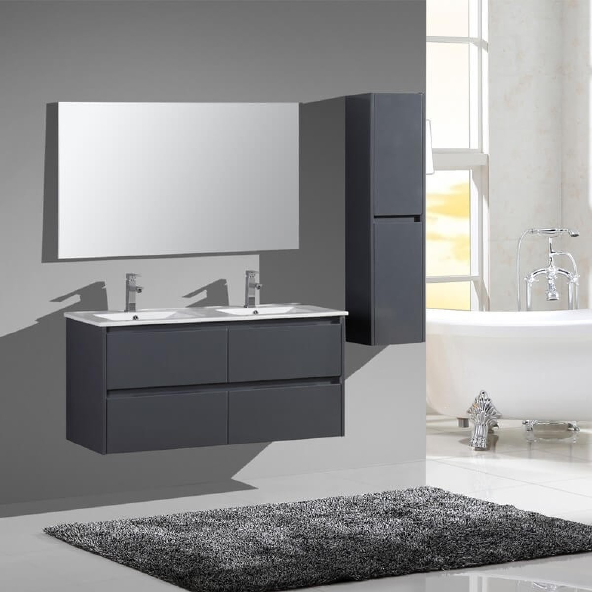 Ensemble de salle de bain 120 cm gris laqué Aquadoli