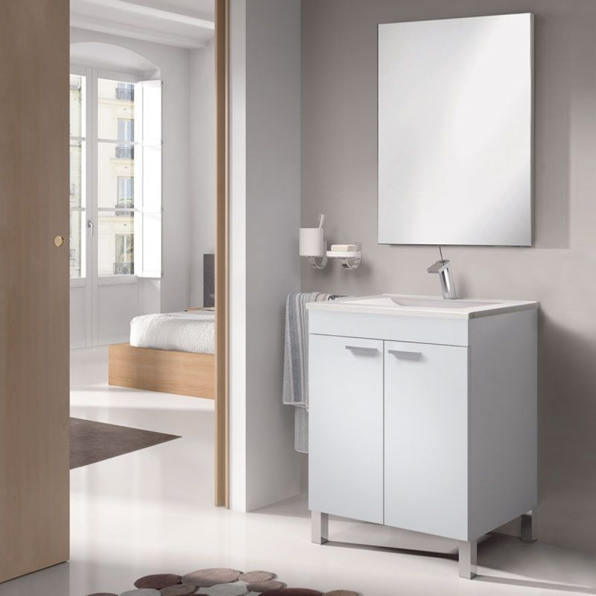 Mueble de baño con espejo LC1 60 Blanco Brillo