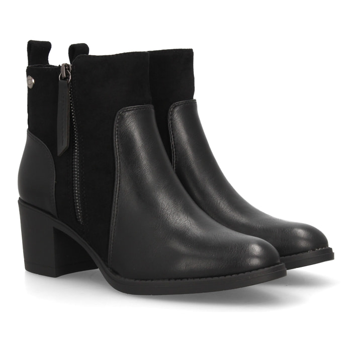 Botines mujer combinados con distintas texturas y cremallera lateral