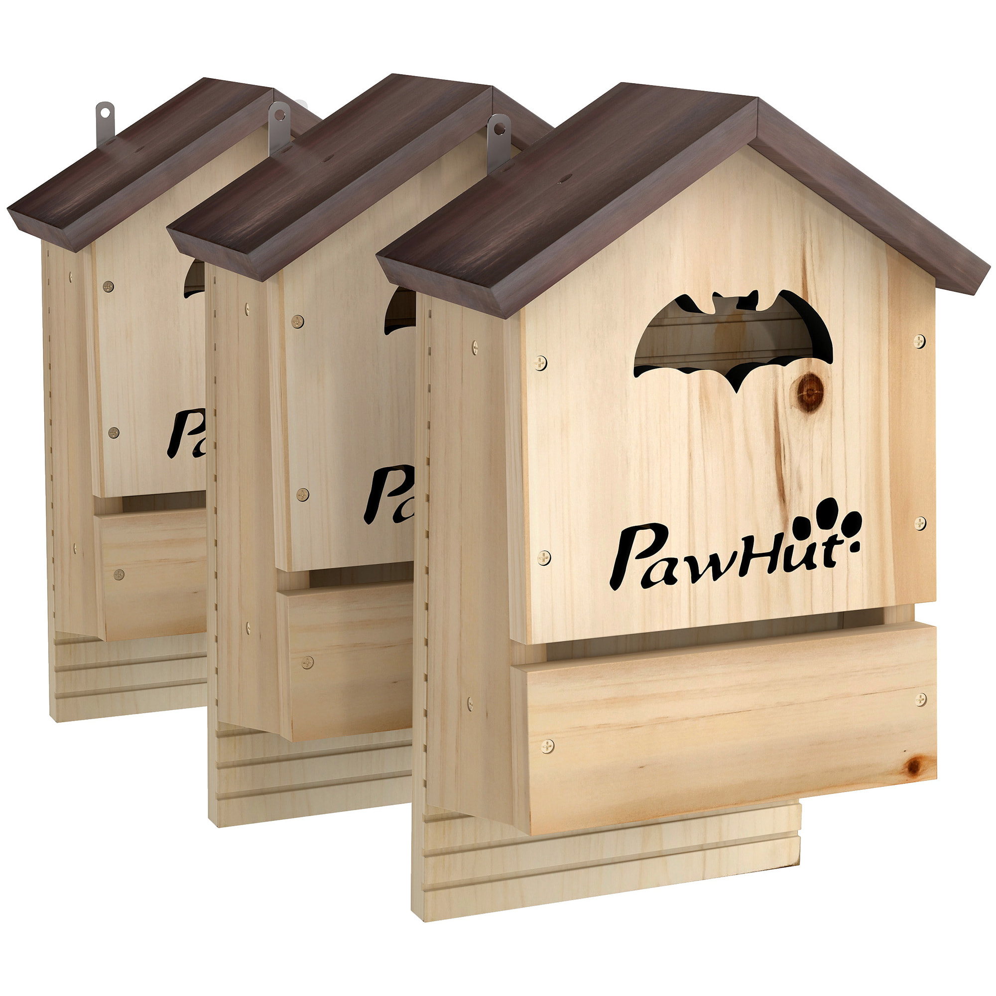 Nichoir à chauves-souris - lot de 3 - dim. 21 x 11 x 34 cm - bois sapin naturel brun