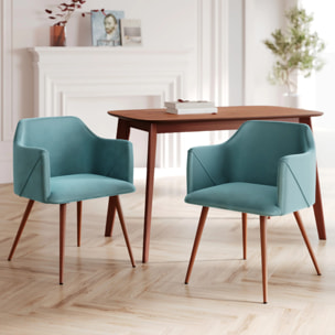 Lot de 2 chaises avec accoudoirs en velours bleu - Daisy