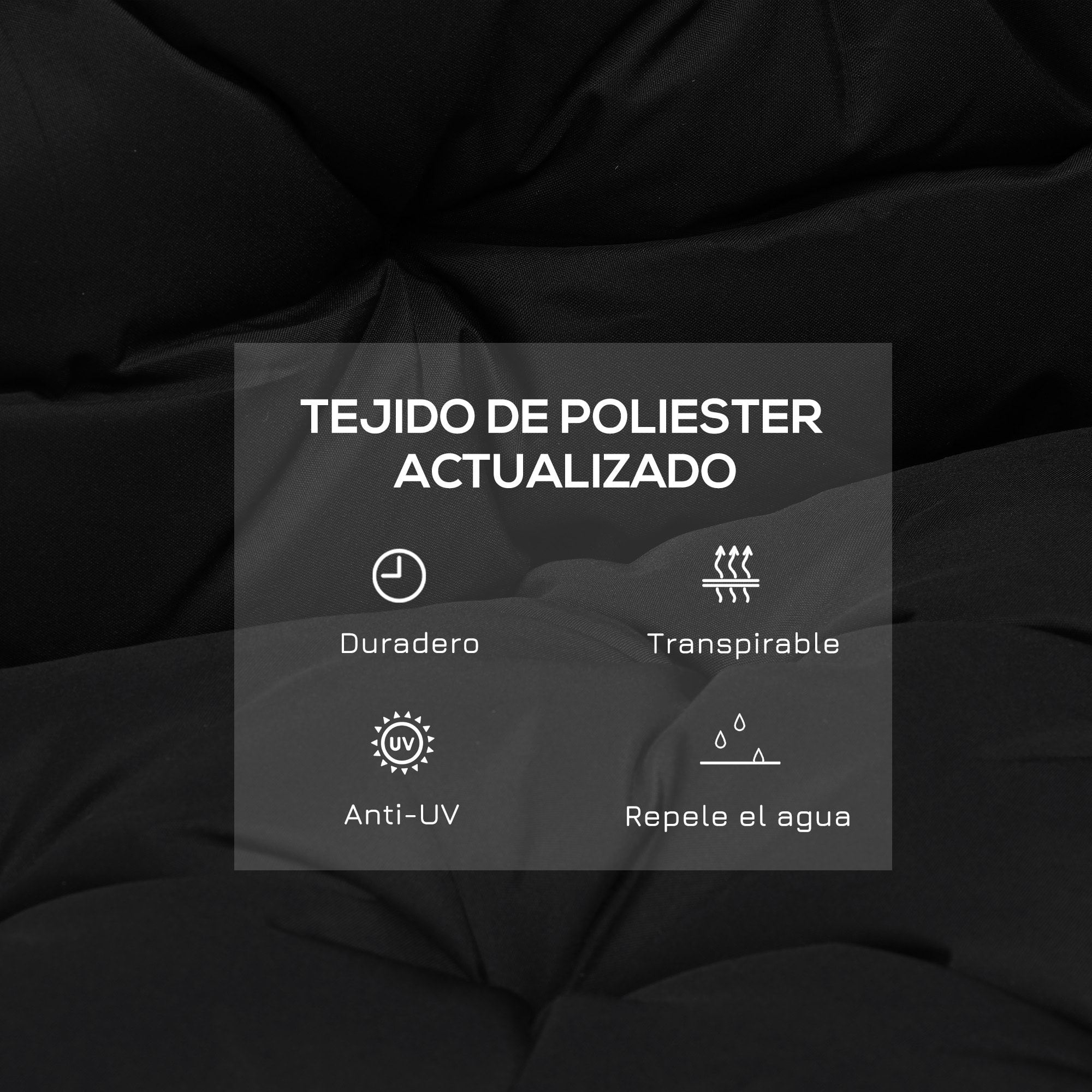 Cojín para Banco con Respaldo Cojín de Palet de 2 Plazas Cojín de Columpio Cojín de Jardín con 6 Cordones de Fijación 100x98x8 cm Negro