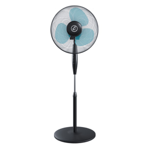 Ventilatore A Piantana Potente Da 50W Per Pavimento Pale Da 40 Cm Silenzioso 3 Velocità Oscillante Altezza e Inclinazione Regolabili Nero E Azzurro