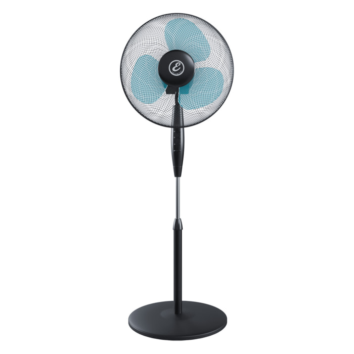 Ventilatore A Piantana Potente Da 50W Per Pavimento Pale Da 40 Cm Silenzioso 3 Velocità Oscillante Altezza e Inclinazione Regolabili Nero E Azzurro