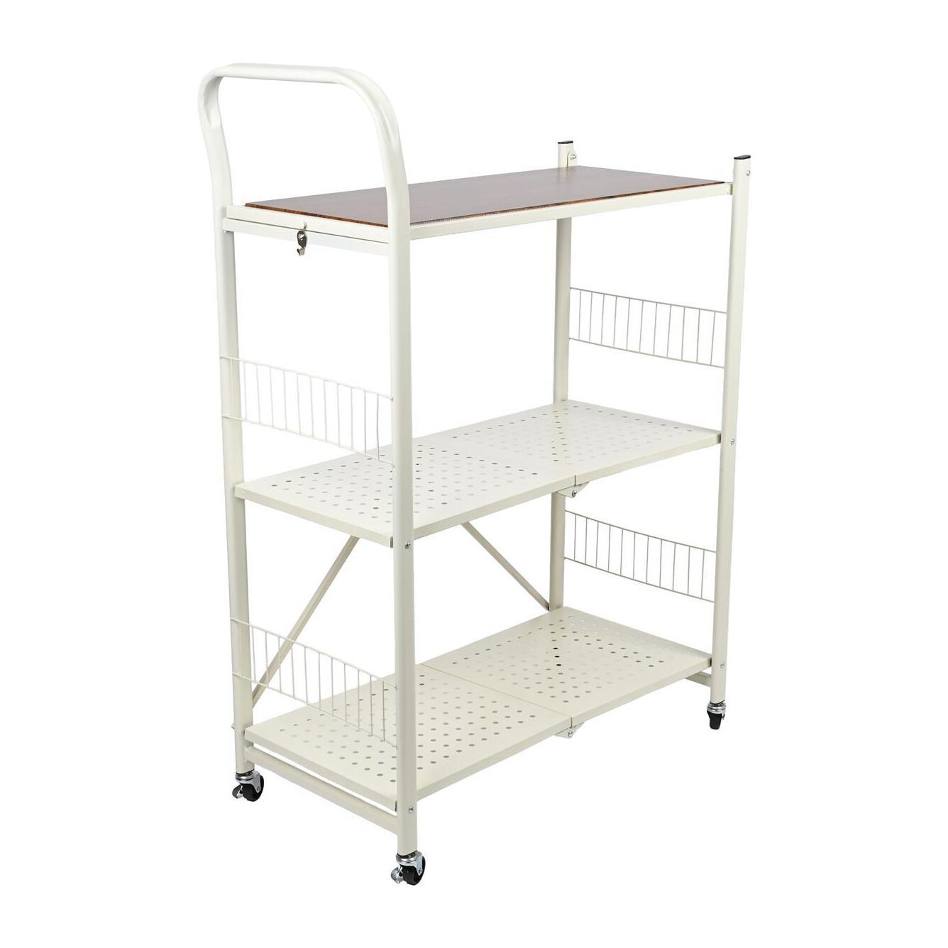 Carito de almacenaje plegable de 3 estantes con ruedas color blanco