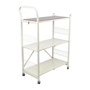 Carito de almacenaje plegable de 3 estantes con ruedas color blanco