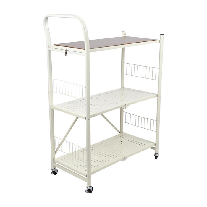 Carito de almacenaje plegable de 3 estantes con ruedas color blanco