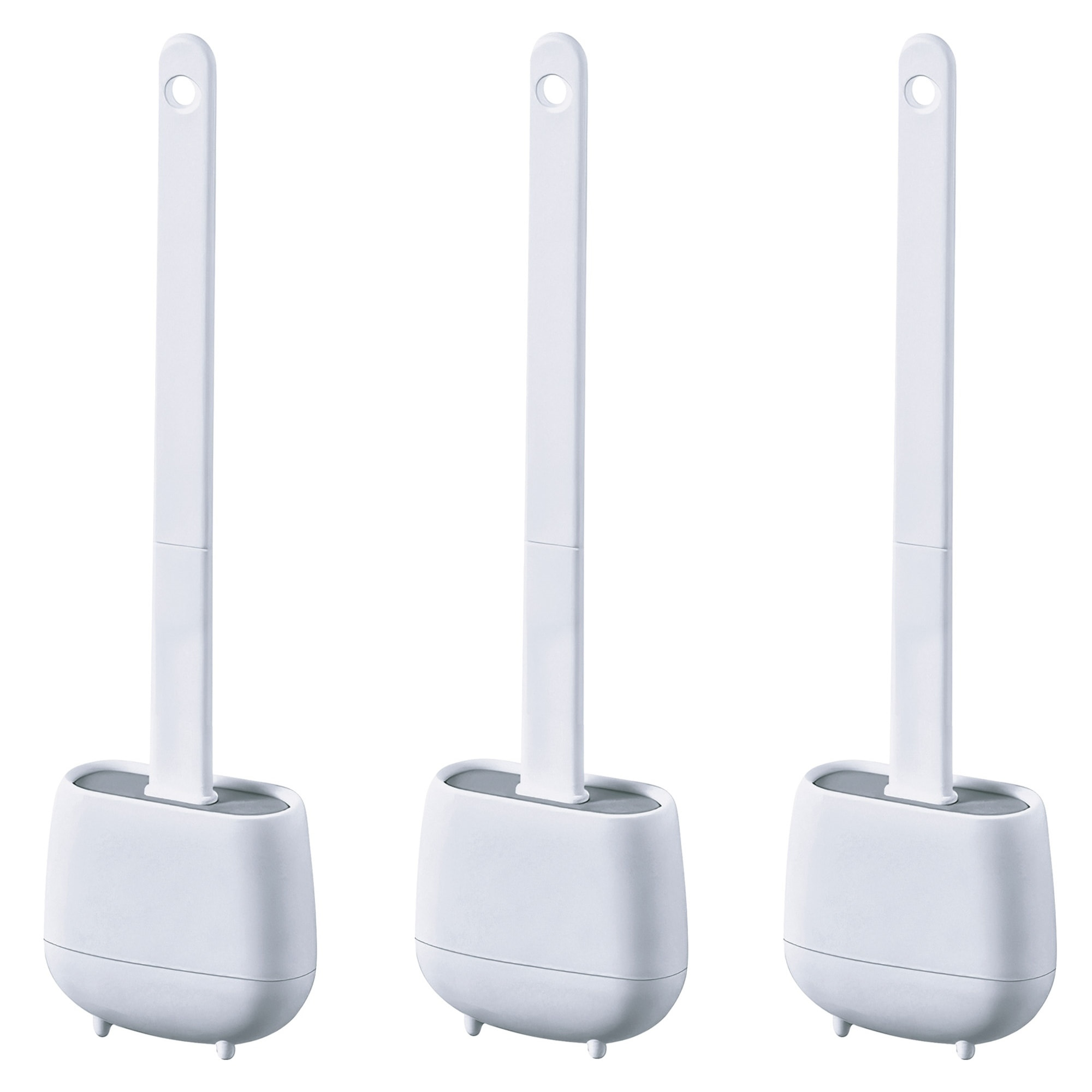 3x Escobillas y portaescobillas de inodoro, cepillo y soporte para WC, silicona, TPR y caucho termpoplástico, blanco