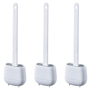 3x Escobillas y portaescobillas de inodoro, cepillo y soporte para WC, silicona, TPR y caucho termpoplástico, blanco