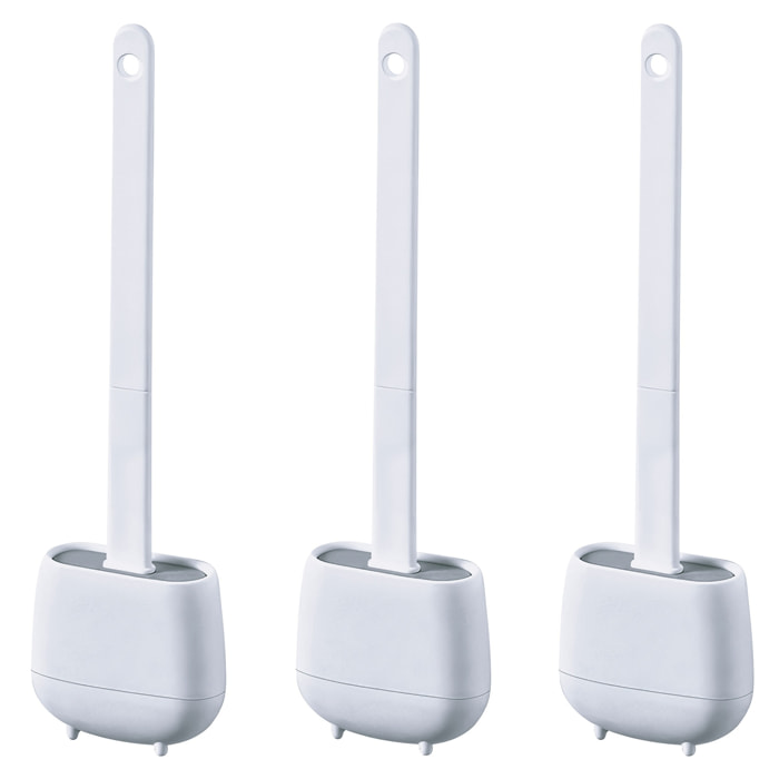 3x Escobillas y portaescobillas de inodoro, cepillo y soporte para WC, silicona, TPR y caucho termpoplástico, blanco